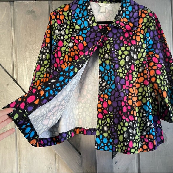 CJ Banks Single button Colorful Pebble Coat size 1X artsy art to wear maximalist - Picture 5 of 8